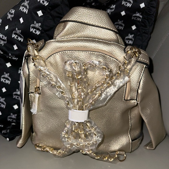 Vegan Gold Metallic Motorcycle Jacket Backpack - Picture 9 of 9